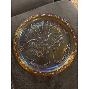 Indiana Glass Amber Carnival Glass Bicentennial Plate Eagle 1776-1976